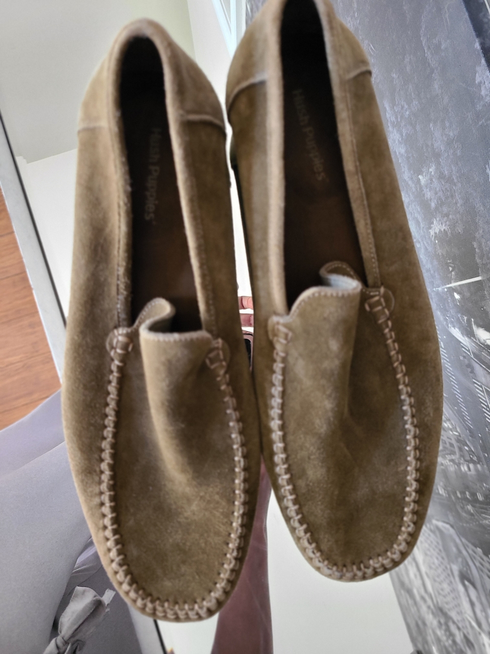 Hush Puppies Men's Olive Brown Suede Slip-On Loafers